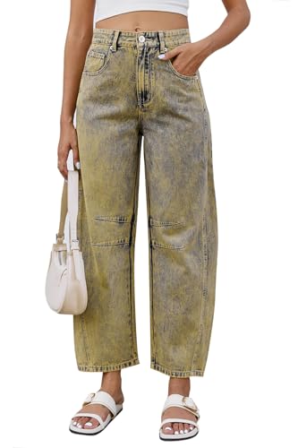 Rfm Jeans - Mid Rise Barrel Jeans for Women Wide Leg Mid Waist Cropped Denim Pants Y2k Baggy Boyfriend Jeans with Pockets