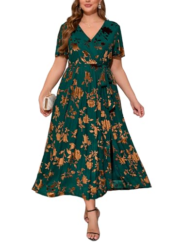 Christmas Green Dress - BerryGo Womens Velvet V Neck Wrap Semi Formal Dress Cocktail Party Maxi Dress for Wedding Guest Y-velvet Plus-floral Print-green2(faux Wrap)