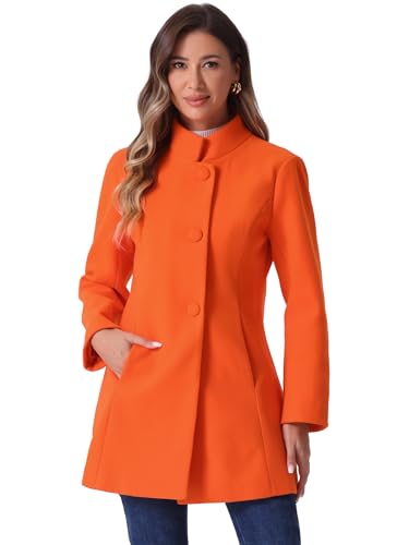 Blue Coat - Allegra K Womens Winter Overcoat MidLong Stand Collar Single Breasted Coat Outerwear Light Orange