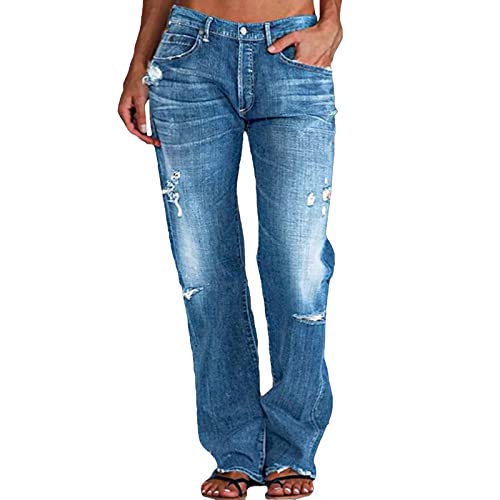 Rfm Jeans - Ripped Jeans for Women Plus Size Straight Leg Jeans Low Rise Y2k Baggy Jeans Trendy Boyfriend Trouser Jeans Blue