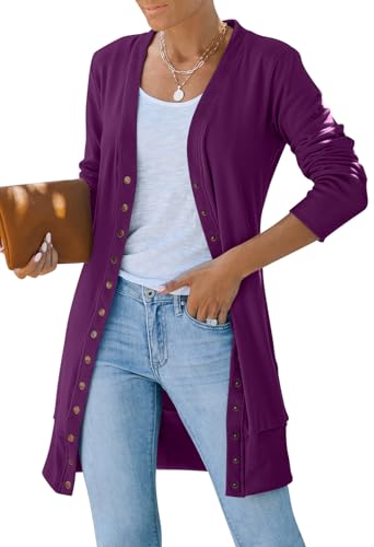 Yellow Cardigan - MEROKEETY Womens 2024 Fall Long Sleeve Snap Button Down Solid Color Knit Ribbed Neckline Cardigans Plum