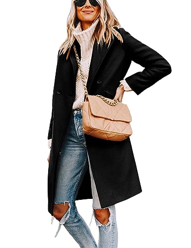 Blue Coat - Yidarer Womens Winter Wool MidLong Coat Notch Lapel SingleBreasted Trench Coat Outwear Black