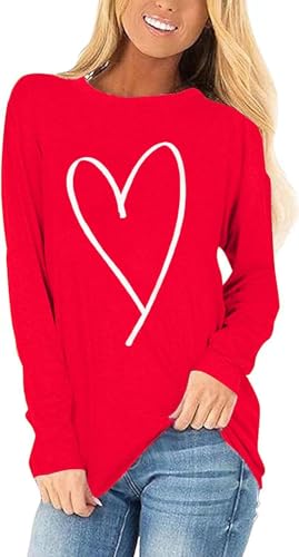 Heart Shirt - Womens Love Heart Raglans TShirts Casual Long Sleeve Valentines Day Graphic Tees Tops 1219-red-a