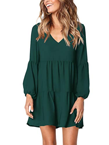 Christmas Green Dress - Amoretu Women Summer Tunic Dress V Neck Casual Loose Flowy Swing Shift Dress