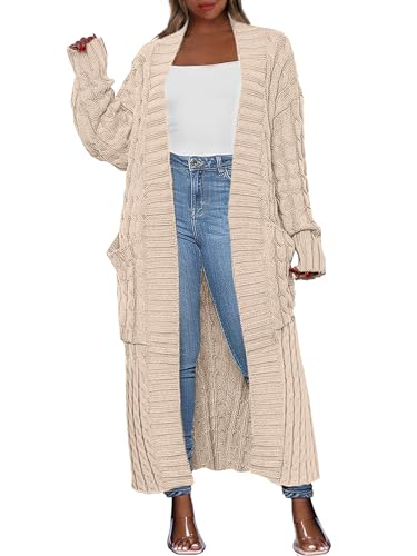 Yellow Cardigan - Caracilia Womens Long Cardigan Sweaters 2024 Fall Open Front Coat Long Sleeve Cable Knit Maxi Outerwear Trendy Jacket Clothes Apricot