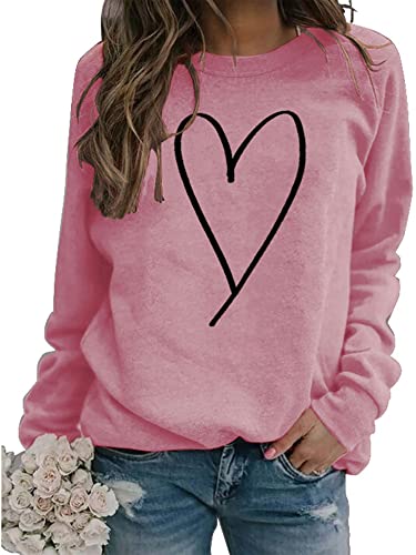 Heart Shirt - Valentines Day Crewneck Pullover Shirts Women Long Sleeve Love Heart Sweatshirts Graphic Lover Gift Mothers Day 02 Pink Heart