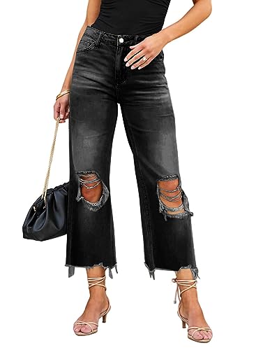 Rfm Jeans - LOLONG High Waisted Ripped Flare Jeans for Women Casual Distressed Pants Black