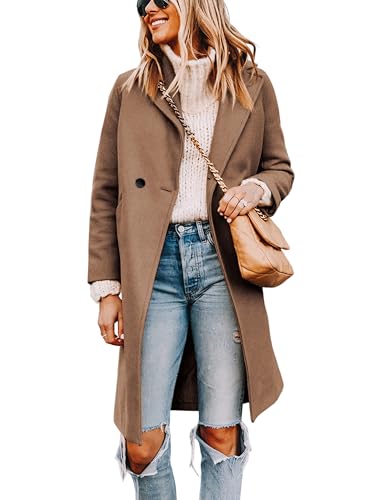 Blue Coat - Tanming Womens Notch Lapel Double Breasted Wool Blend Mid Long Pea Trench Coat Camel