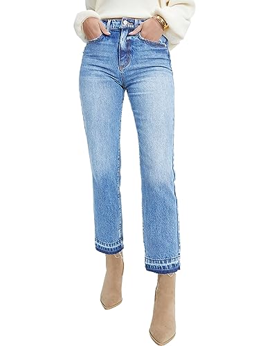 Rfm Jeans - Astylish Womens High Waisted Straight Leg Ankle Jeans Casual Stretch Denim Pants Sky Blue