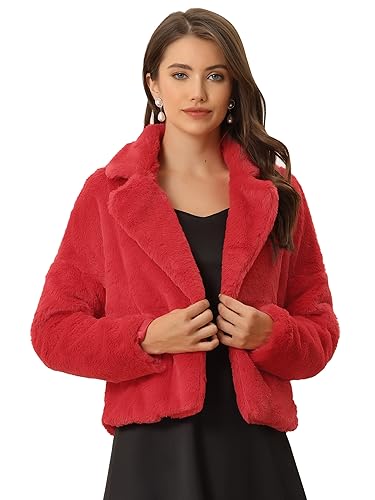 Hot Pink Fur Coat - Allegra K Womens Winter Wedding Faux Fur Bolero Jacket Loose Formal Faux Fur Coat Red