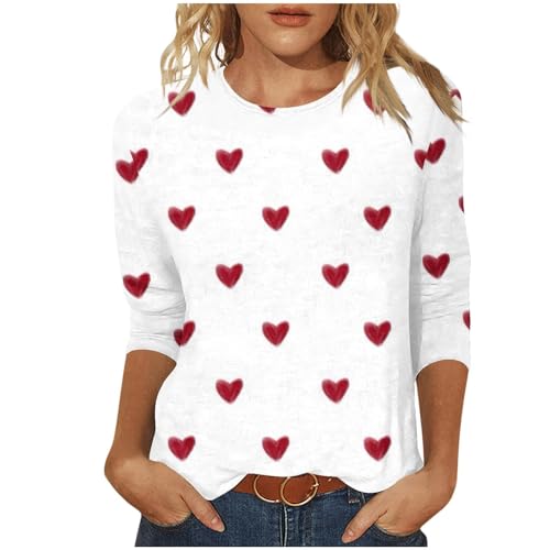 Heart Shirt - Valentines Day Shirts for Women Aesthetic Cute Love Heart Print TShirt 34 Length Sleeve Tunic Tops Cotton Pullovers