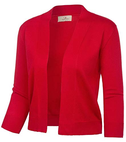 Yellow Cardigan - GRACE KARIN Womens 34 Sleeve Knit Cropped Cardigan Sweaters Open Front Bolero Shrugs Coat Tops S3XL Red