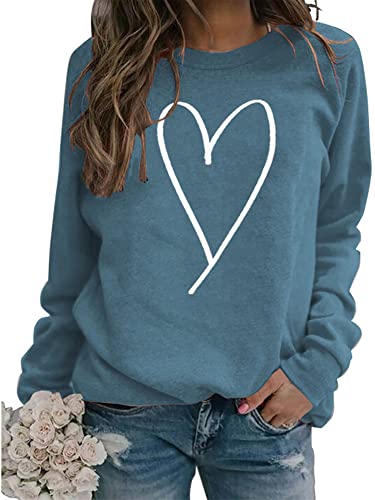 Heart Shirt - Valentines Day Crewneck Pullover Shirts Women Long Sleeve Love Heart Sweatshirts Graphic Lover Gift Mothers Day 02 Blue Heart