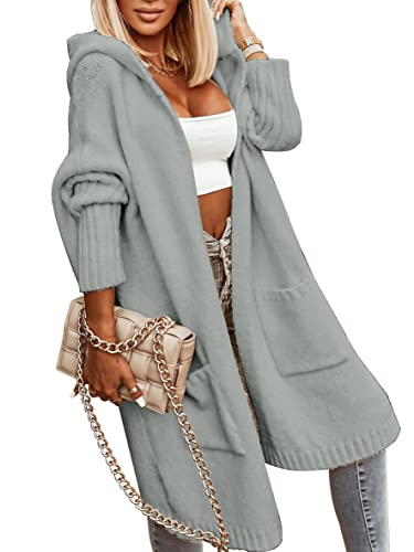 Blue Coat - Aoysky Womens Long Cardigans Cable Knitted Open Front Oversized Hooded Outerwear Sweater Coat Grey