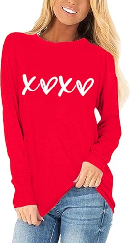 Heart Shirt - Womens Love Heart Raglans TShirts Casual Long Sleeve Valentines Day Graphic Tees Tops 1012-red