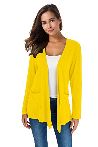 Yellow Cardigan - TownCat Cardigans for Women Loose Casual Long Sleeved Open Front Breathable Cardigans with Pockets