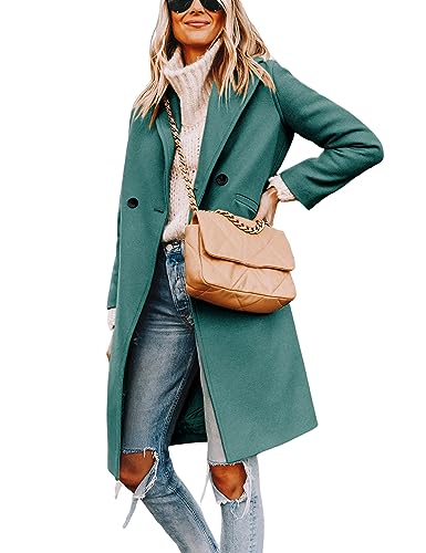 Blue Coat - Yidarer Womens Winter Wool MidLong Coat Notch Lapel SingleBreasted Trench Coat Outwear Teal