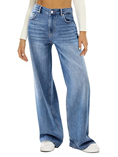 Rfm Jeans - HDLTE Women Wide Leg Jeans High Waist Baggy Jeans Loose Boyfriend Jeans Denim Pants Y2K 2-blue