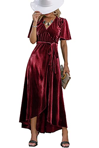 Christmas Green Dress - BerryGo Womens Velvet V Neck Wrap Semi Formal Dress Cocktail Party Maxi Dress for Wedding Guest Z-velvet Wine Red