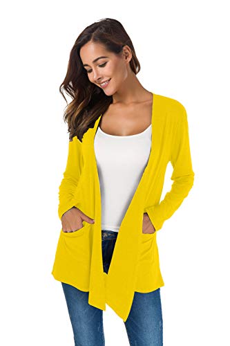 Yellow Cardigan - TownCat Cardigans for Women Loose Casual Long Sleeved Open Front Breathable Cardigans with Pockets