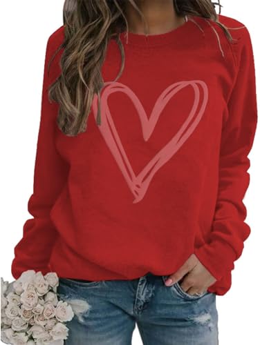 Heart Shirt - AIIWEIS Valentines Day Sweatshirt Women Love Heart Grahic Long Sleeve Shirt Casual Valentines Gifts Pullover Tops F-red