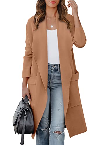 Blue Coat - ANRABESS Womens Long Cardigan Sweater 2024 Fall Fashion Casual Oversized Knit Open Front Coatigan Jacket Coat Trendy Outfits Khaki Pink