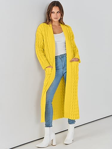 Yellow Cardigan - Caracilia Womens Long Cardigan Sweaters 2024 Fall Open Front Coat Long Sleeve Cable Knit Maxi Outerwear Trendy Jacket Clothes