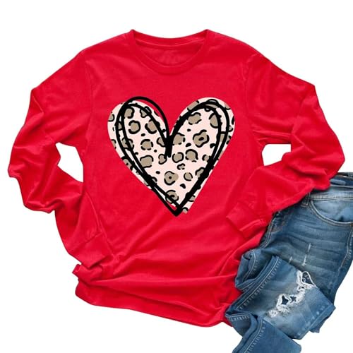 Heart Shirt - Womens Love Heart Raglans TShirts Casual Long Sleeve Valentines Day Graphic Tees Tops 1219-red-b