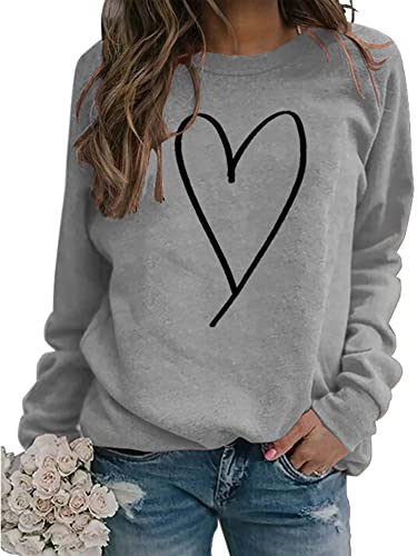 Heart Shirt - Valentines Day Crewneck Pullover Shirts Women Long Sleeve Love Heart Sweatshirts Graphic Lover Gift Mothers Day 02 Grey Heart