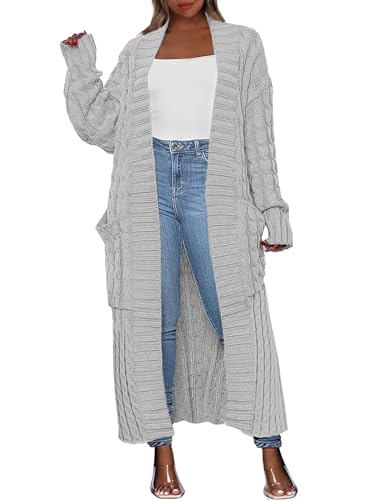 Yellow Cardigan - Caracilia Womens Long Cardigan Sweaters 2024 Fall Open Front Coat Long Sleeve Cable Knit Maxi Outerwear Trendy Jacket Clothes Light Grey