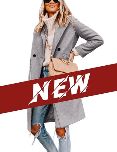 Blue Coat - Yidarer Womens Winter Wool MidLong Coat Notch Lapel SingleBreasted Trench Coat Outwear Light Grey