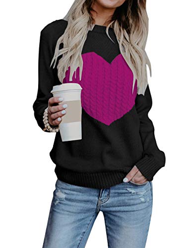 Heart Shirt - shermie Womens Pullover Sweaters Long Sleeve Crew Neck Cute Heart Knitted Casual Sweater A Black 1