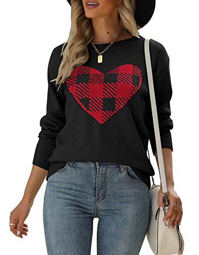 Heart Shirt - shermie Womens Pullover Sweaters Long Sleeve Crew Neck Cute Heart Knitted Casual Sweater B 8176 Black