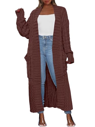 Yellow Cardigan - Caracilia Womens Long Cardigan Sweaters 2024 Fall Open Front Coat Long Sleeve Cable Knit Maxi Outerwear Trendy Jacket Clothes Red Brown