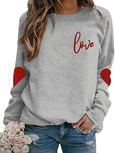 Heart Shirt - AIIWEIS Valentines Day Sweatshirt Women Love Heart Grahic Long Sleeve Shirt Casual Valentines Gifts Pullover Tops Light Gray