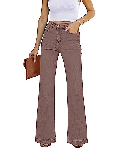 Rfm Jeans - GRAPENT Womens Flare Jeans High Waisted Wide Leg Baggy Jean for Women Stretch Denim Pants Brown - Vintage Wash