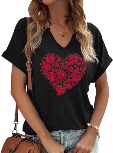 Heart Shirt - Earlymemb Womens Lover Heart Graphic V Neck Shirt Valentines Day Funny Couple Matching Casual Short Sleeve Gift Tee Tops B-black-2