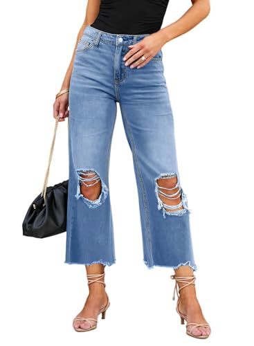 Rfm Jeans - LOLONG High Waisted Ripped Flare Jeans for Women Casual Distressed Pants Vintage Blue