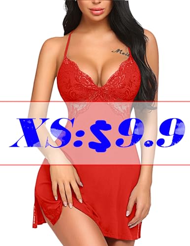 Avidlove Women Lingerie Lace Chemise Sleepwear Babydoll Teddy Lingerie A-red