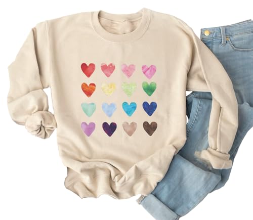 Heart Shirt - Ykomow Valentines Day Shirts Women Plaid Love Heart Valentines Day Sweatshirts Raglan Tops B-cream