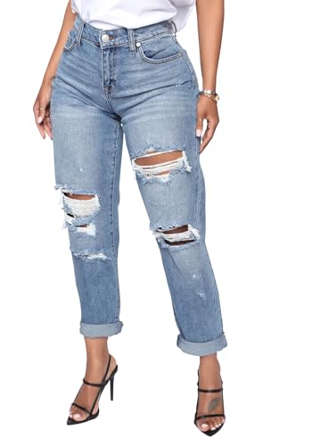 Mom Jeans - BessCops Womens Boyfriend Jeans Stretchy Ripped Distressed Denim Mom Jean Pants