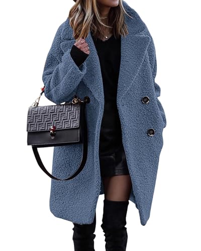 Blue Coat - BTFBM Women 2024 Winter Faux Fur Coats Lapel Long Sleeve Fuzzy Fleece Outerwear Button Down Sherpa Jackets Fall Outfits Solid Light Blue