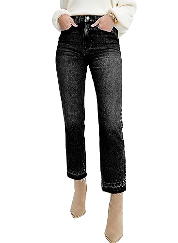 Rfm Jeans - Astylish Womens High Waisted Straight Leg Ankle Jeans Casual Stretch Denim Pants Black