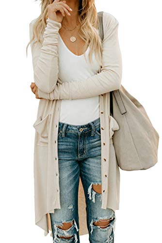 Alaster Queen Womens Open Front Cardigan Button Down High Low Hem Knitted Cardigan Outwear with Pockets