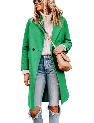 Blue Coat - Tanming Womens Notch Lapel Double Breasted Wool Blend Mid Long Pea Trench Coat Green