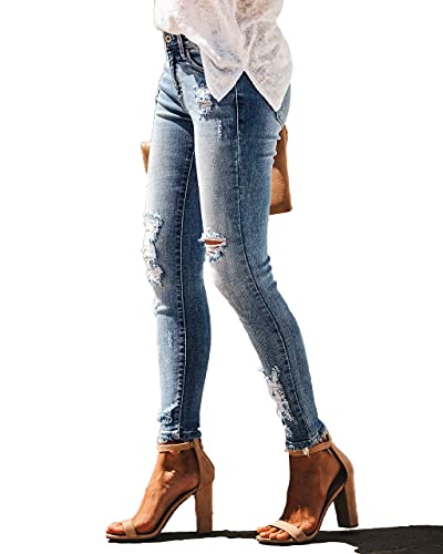 Rfm Jeans - Allimy Womens High Rise Skinny Stretch Ripped Jeans High Waisted Destroyed Denim Pants