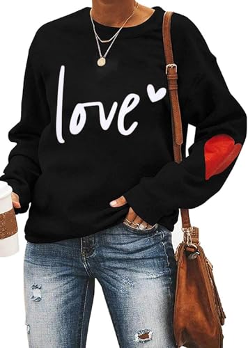 Heart Shirt - Ykomow Valentines Day Shirts Women Plaid Love Heart Valentines Day Sweatshirts Raglan Tops Love-black