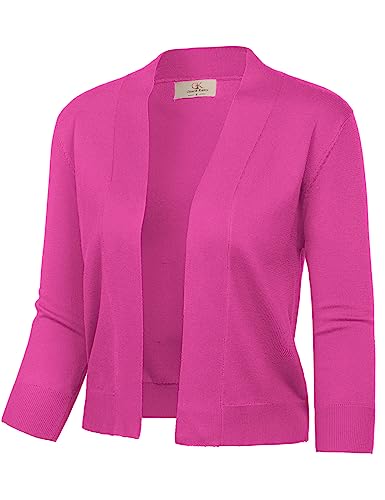 Yellow Cardigan - GRACE KARIN Womens 34 Sleeve Knit Cropped Cardigan Sweaters Open Front Bolero Shrugs Coat Tops S3XL Hot Pink