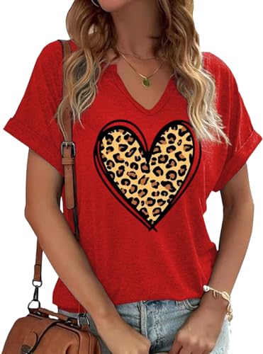 Heart Shirt - Earlymemb Womens Lover Heart Graphic V Neck Shirt Valentines Day Funny Couple Matching Casual Short Sleeve Gift Tee Tops A-red-6