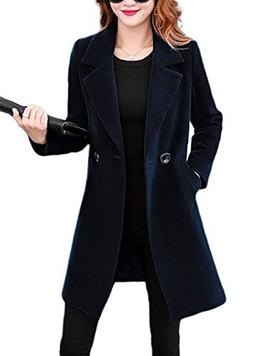 Blue Coat - Omoone Womens Long Sleeve Slim Fit Warm Winter Wool Blend Pea Coat Overcoat Black